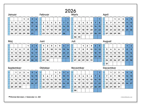 Årskalender 2026 til udskrivning - Klar til universitetet