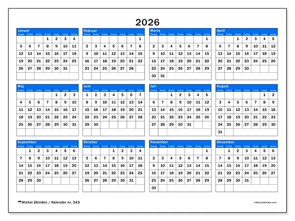 Årskalender 2026 til udskrivning - Strategisk overblik