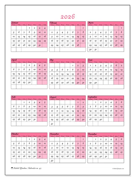Årskalender 2026 til udskrivning - Blidhed og charme
