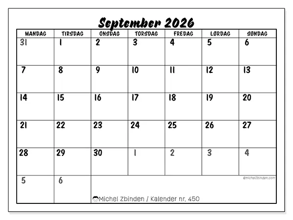 September 2026 månedskalender til udskrivning - Detaljeret organisering