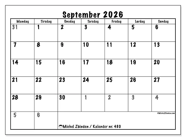 September 2026 månedskalender til udskrivning - Fuld planlægning