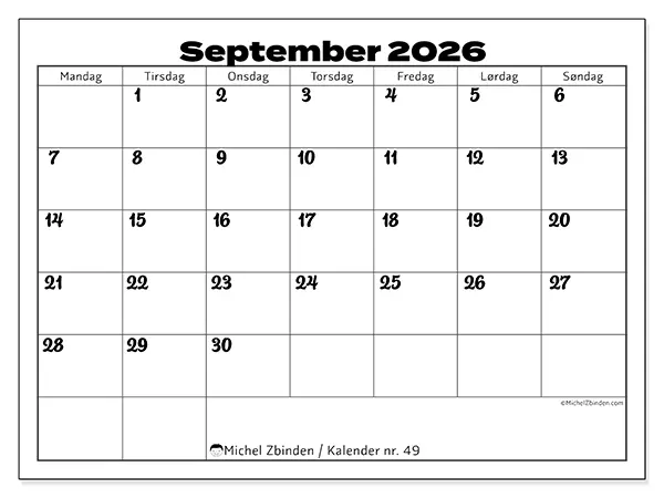 September 2026 månedskalender til udskrivning - Koordinering på arbejdet