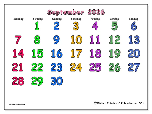 September 2026 månedskalender til udskrivning - Kreative øjeblikke