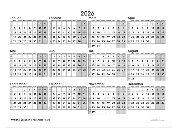 Jahreskalender zum Ausdrucken