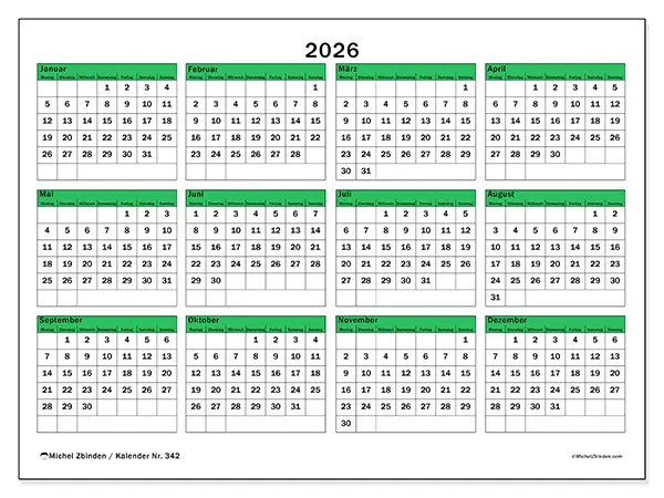 Jahreskalender 2026 zum Ausdrucken - Frische Planung