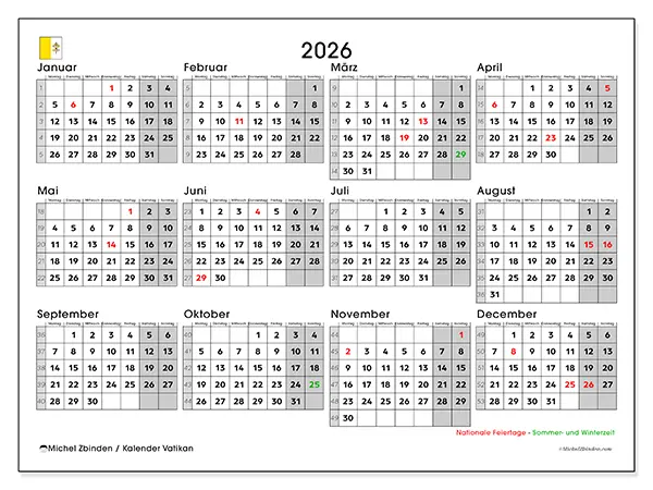 Jahreskalender 2026 zum Ausdrucken - Vatikan