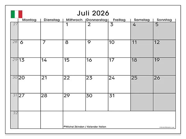 Kalender Juli 2026 zum Ausdrucken - Italien