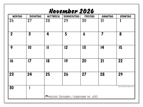 Kalender November 2026 zum Ausdrucken - Detaillierte Schulplanung