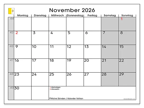 Kalender November 2026 zum Ausdrucken - Vatikan