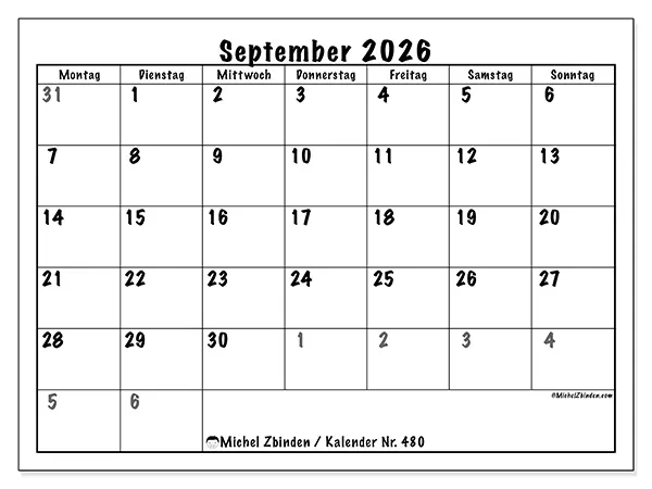 Kalender September 2026 zum Ausdrucken - Vollständige Planung