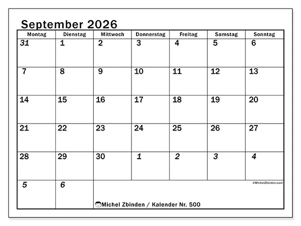 Kalender September 2026 zum Ausdrucken - Intensive Planung