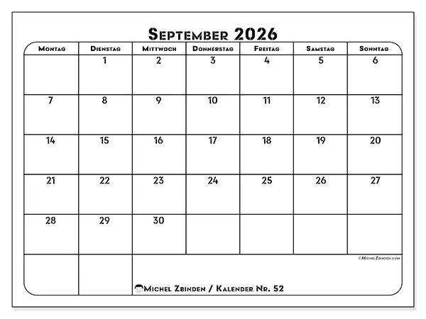 Kalender September 2026 zum Ausdrucken - Berufliche Planung