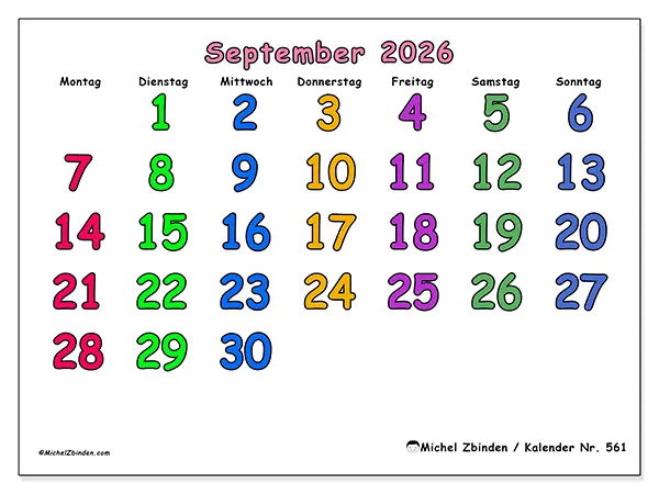 Kalender September 2026 zum Ausdrucken - Kreative Momente