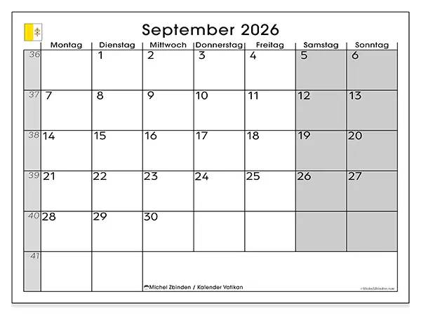 Kalender September 2026 zum Ausdrucken - Vatikan