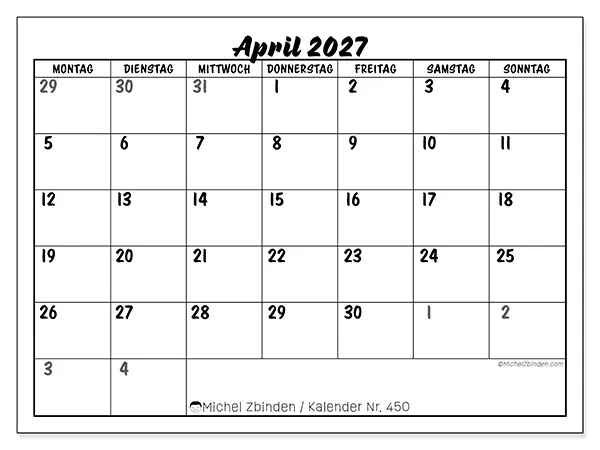 Kalender April 2027 zum Ausdrucken - Detaillierte Schulplanung