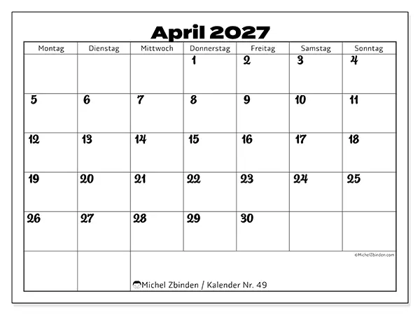 Kalender April 2027 zum Ausdrucken - Koordination im Arbeitsstil