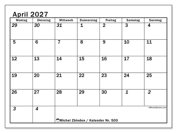 Kalender April 2027 zum Ausdrucken - Intensive Planung