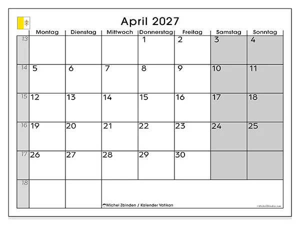 Kalender April 2027 zum Ausdrucken - Vatikan