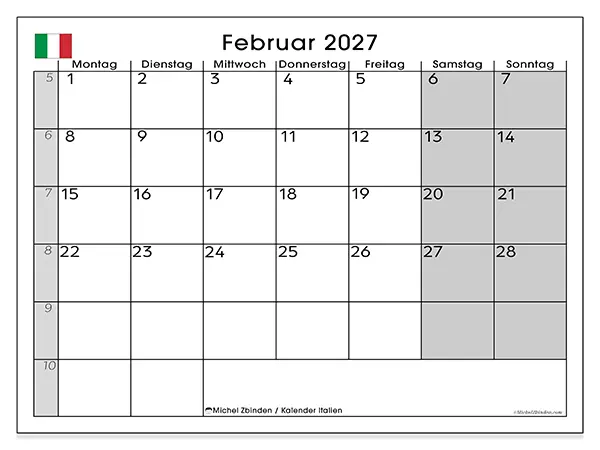 Kalender Februar 2027 zum Ausdrucken - Italien