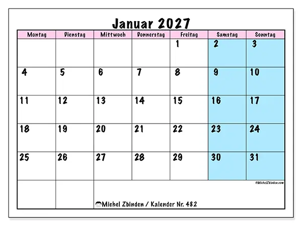 Kalender Januar 2027 zum Ausdrucken - Teamzeitplan