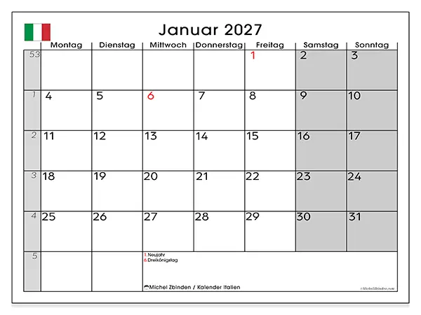 Kalender Januar 2027 zum Ausdrucken - Italien