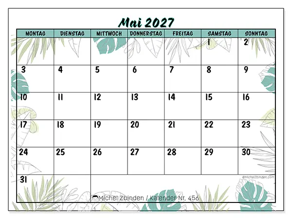 Kalender Mai 2027 zum Ausdrucken - Natur und Garten