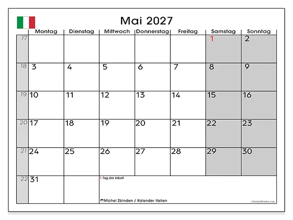Kalender Mai 2027 zum Ausdrucken - Italien