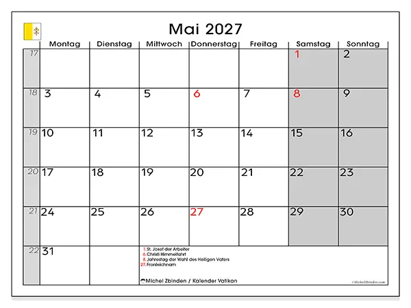 Kalender Mai 2027 zum Ausdrucken - Vatikan