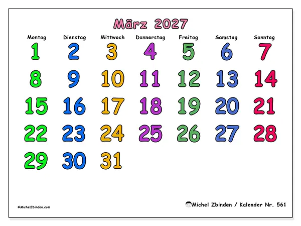 Kalender März 2027 zum Ausdrucken - Kreative Momente