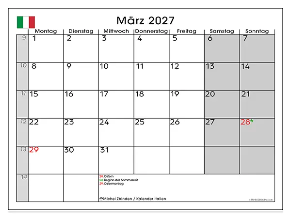 Kalender März 2027 zum Ausdrucken - Italien