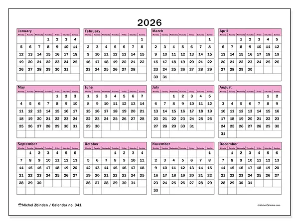 Printable Annual calendar 2026 - Planning and forecasting