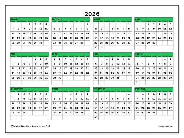 Printable Annual calendar 2026 - Hope for the future