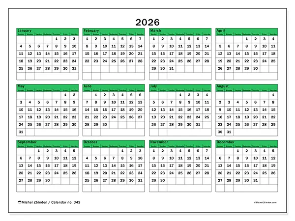Printable Annual calendar 2026 - Hope for the future - Week from Sunday to Saturday