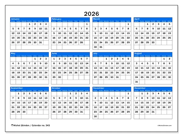 Printable Annual calendar 2026 - Strategic overview