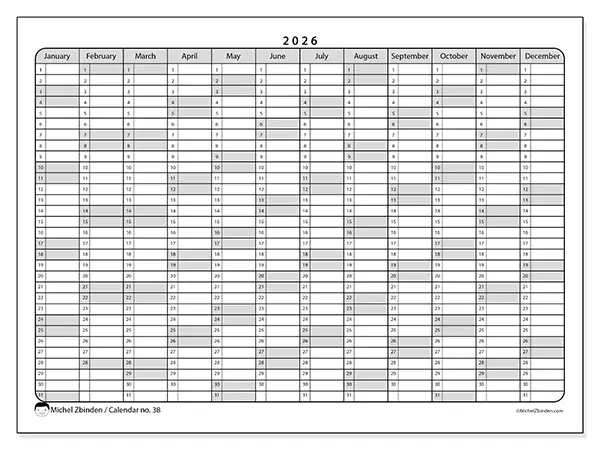 Printable Annual calendar 2026 - Practical lists