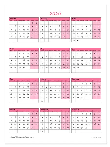 Printable Annual calendar 2026 - Soft elegance