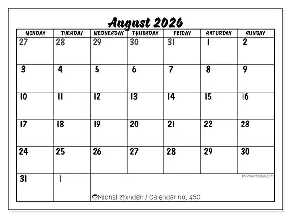 Printable August 2026 calendar - Detailed organization