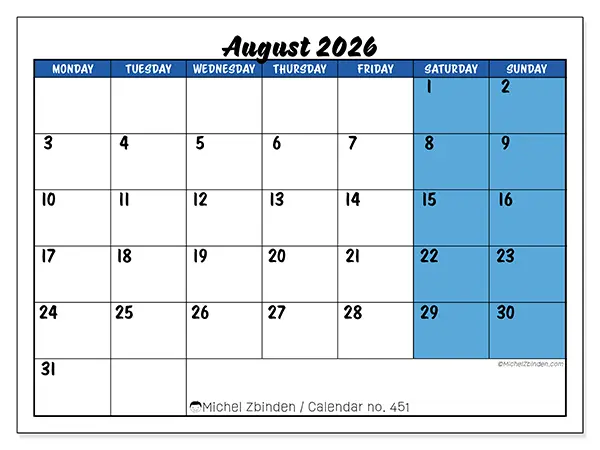 Printable August 2026 calendar - Dynamic organization