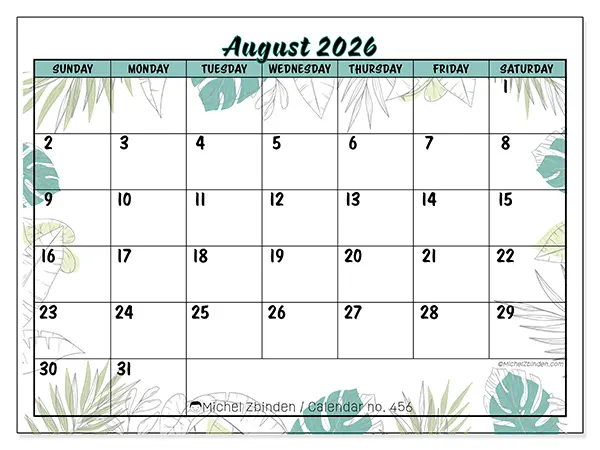 Printable August 2026 calendar - Nature and garden - Week from Sunday to Saturday