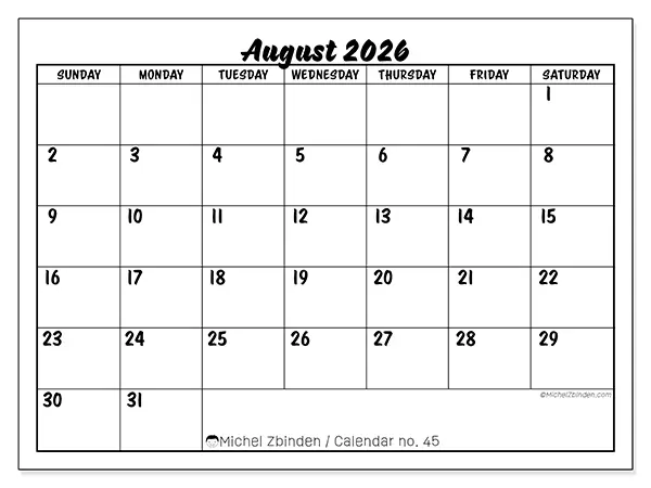 Printable August 2026 calendar - Academic success - Week from Sunday to Saturday