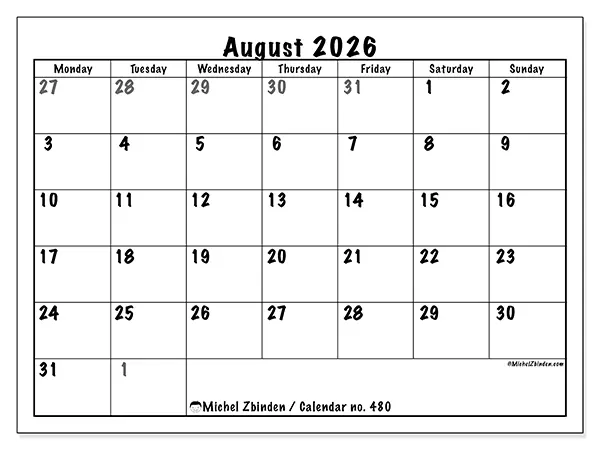Printable August 2026 calendar - Complete planning