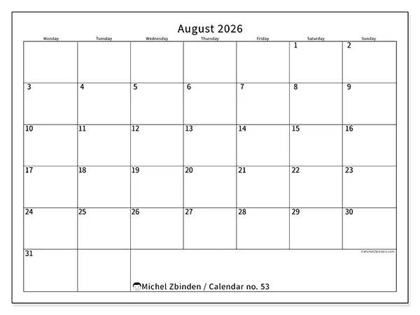 Printable August 2026 calendar - Efficient schedule
