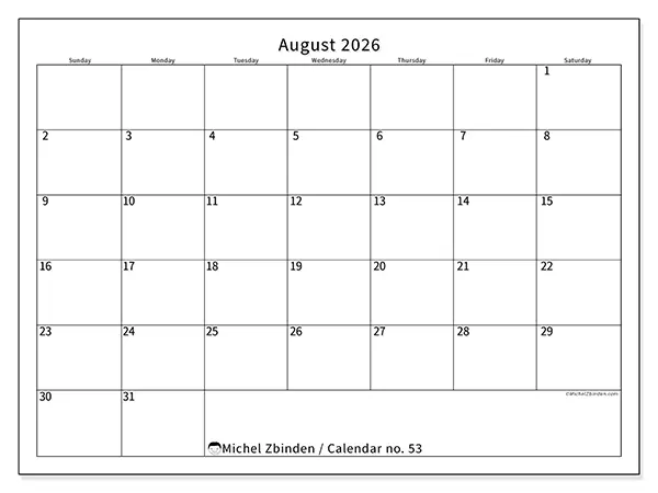 Printable August 2026 calendar - Efficient schedule - Week from Sunday to Saturday