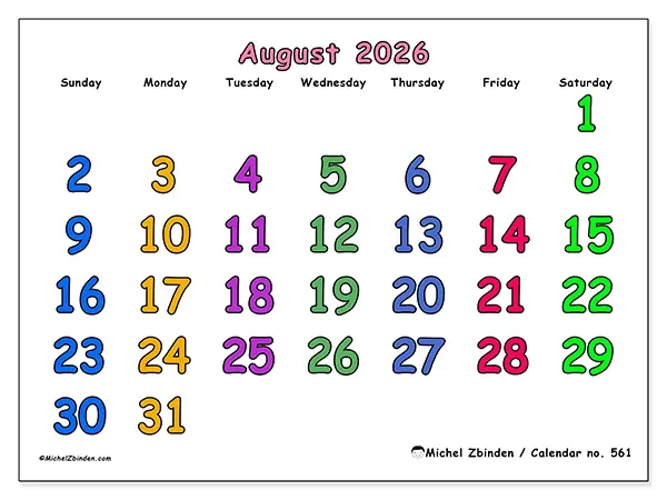 Printable August 2026 calendar - Creative moments - Week from Sunday to Saturday