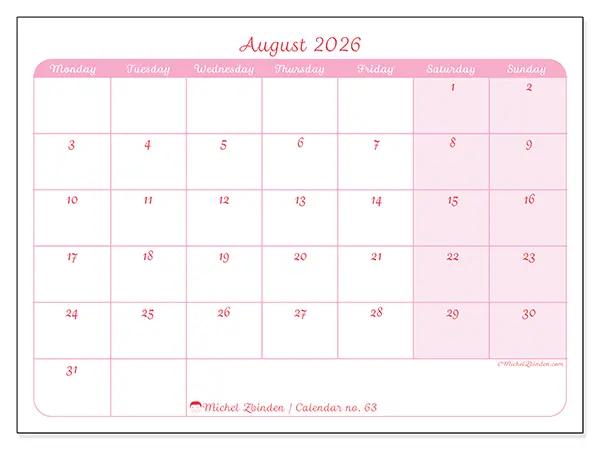 Printable August 2026 calendar - Gentle organization