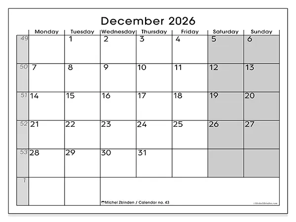 Printable December 2026 calendar - Perfect organization