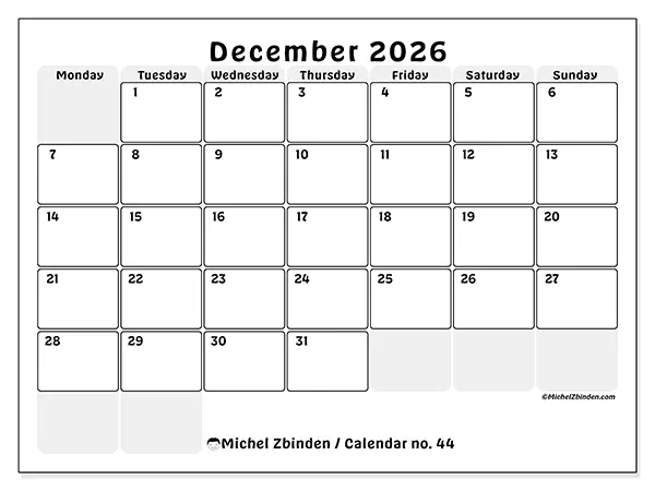 Printable December 2026 calendar - Structured planning