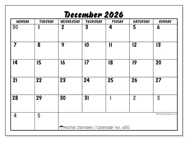 Printable December 2026 calendar - Detailed organization