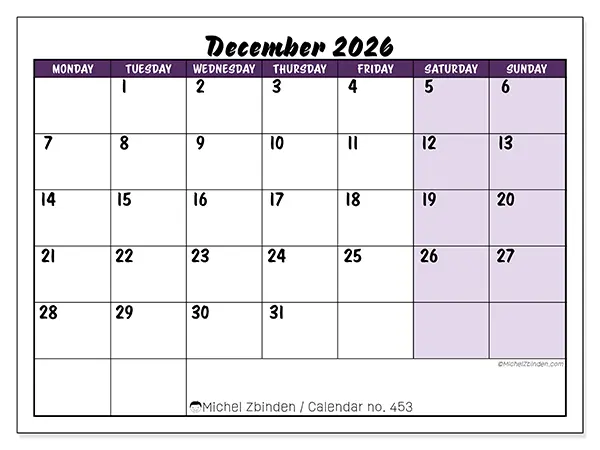 Printable December 2026 calendar - Colorful efficiency