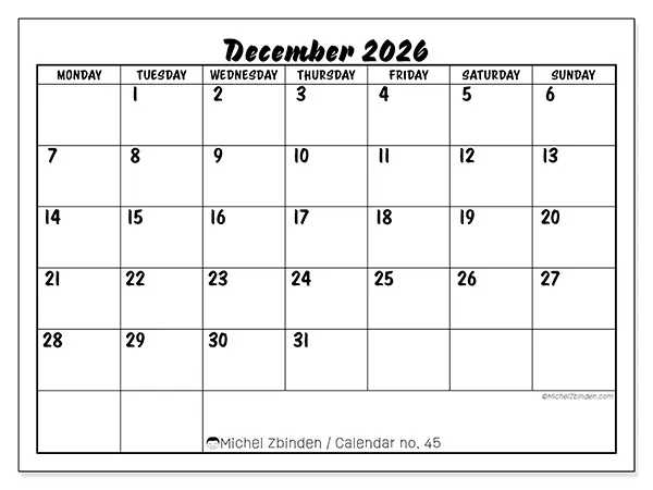 Printable December 2026 calendar - Academic success